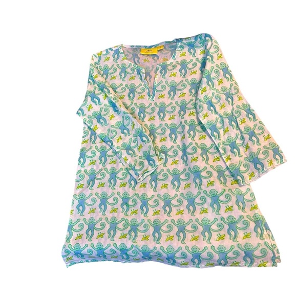 Roller Rabbit Blue and Green Monkey Girl’s Cotton Swim Coverup - Picture 1 of 4